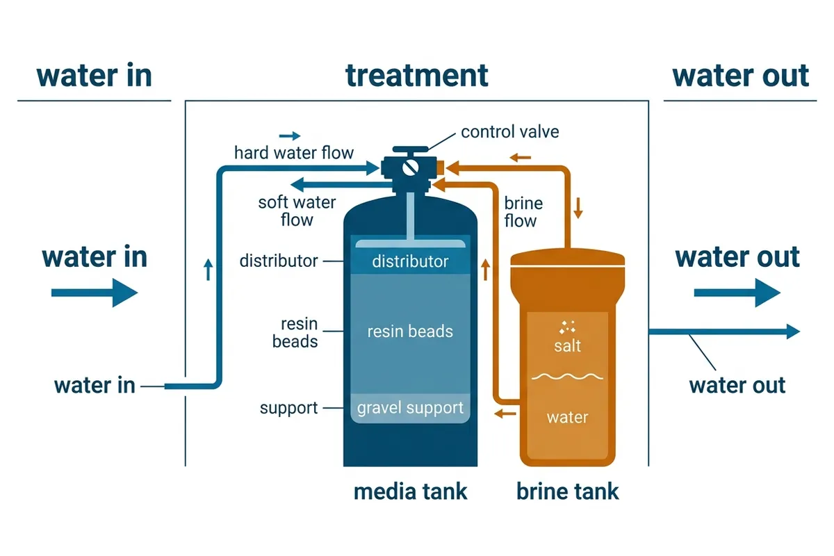 Diagram of softener, filtration, and reverse osmosis stages in a Killeen home