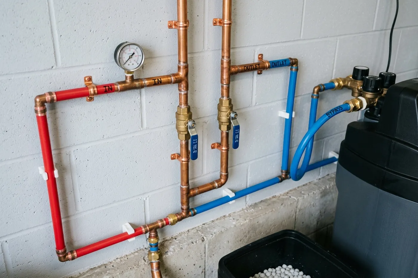 Water softener loop hookup during a Killeen installation